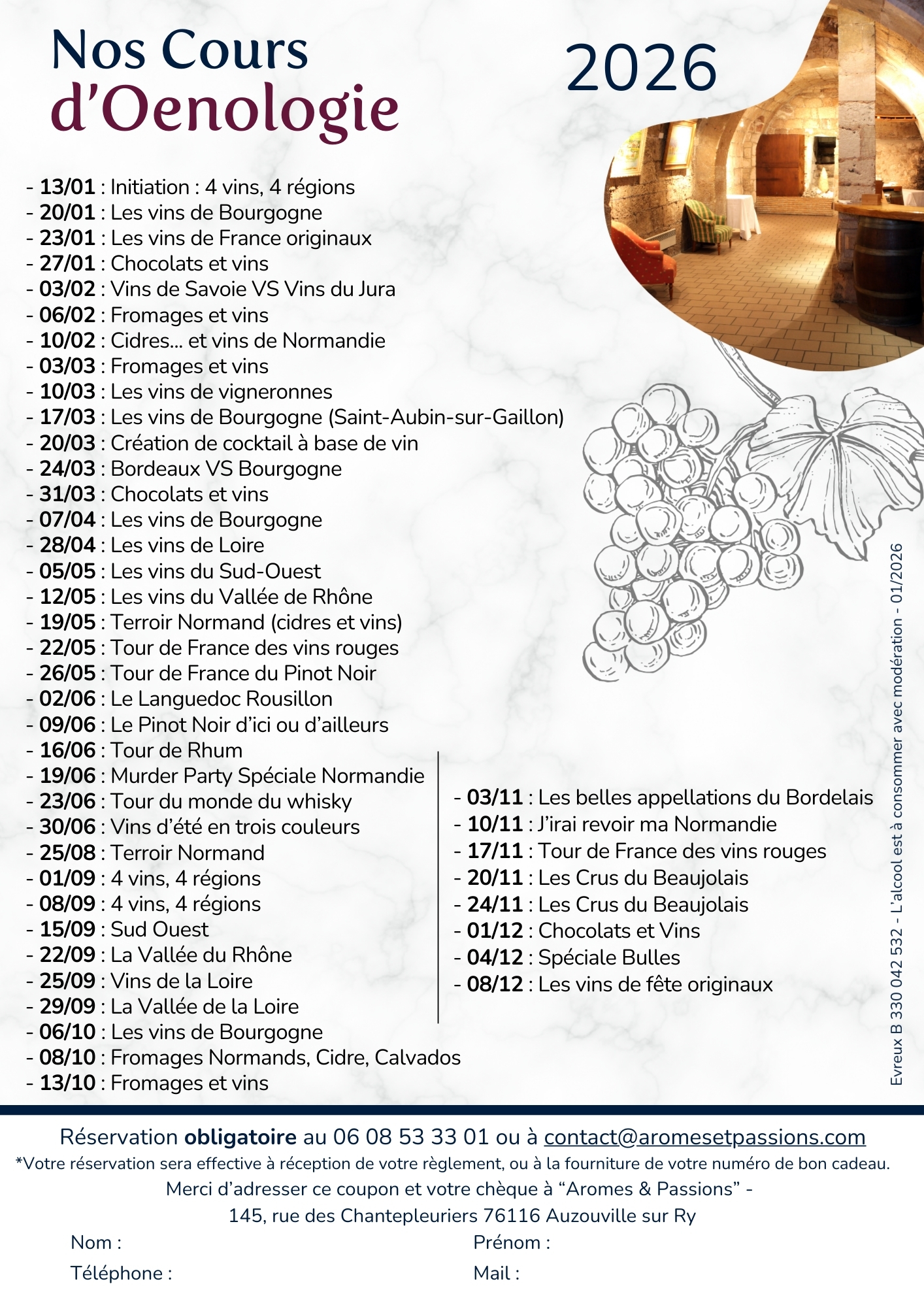 Flyers cours d'œnologie 2026 verso